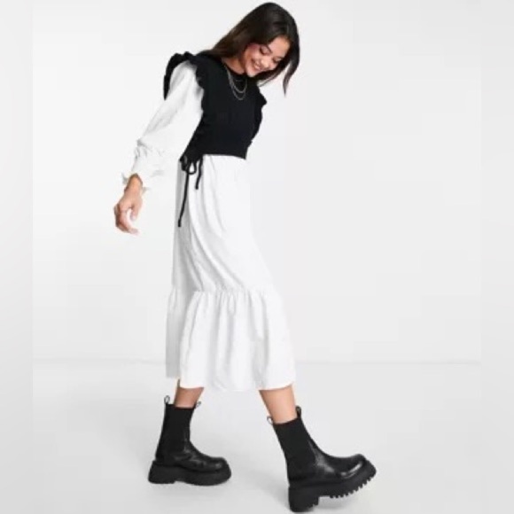 Urban Revivo Woven Midi Dress with Cropped Knit Vest - Picture 3 of 3
